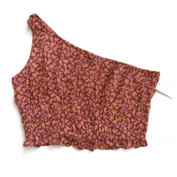NORDSTROM Floral Crop Top SIZE 1X bohemian One-Shoulder smoke Tan Purple NWT - Picture 2 of 11